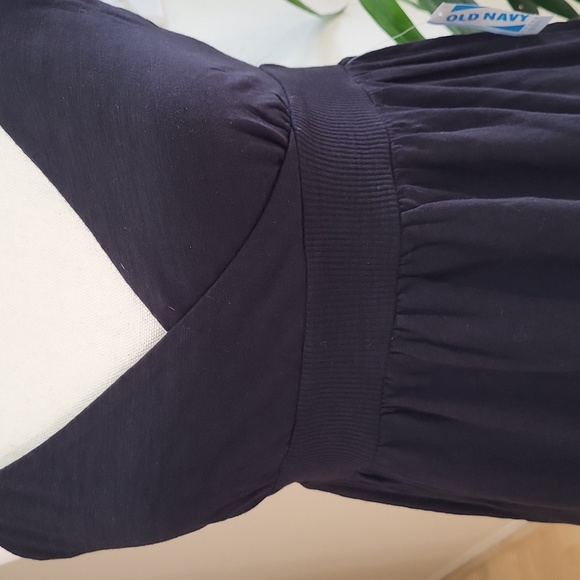 Old Navy Black V Neck Adjustable Spaghetti Strap Cinched Dress 100% Cotton - Picture 2 of 10